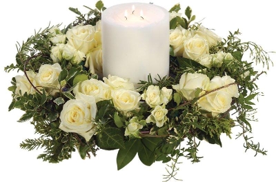 White Rose Wreath and Candle